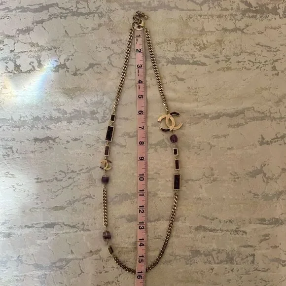Chanel Y2K Gold Metal and Amethyst Curb Link Necklace Authentic - Picture 10 of 16
